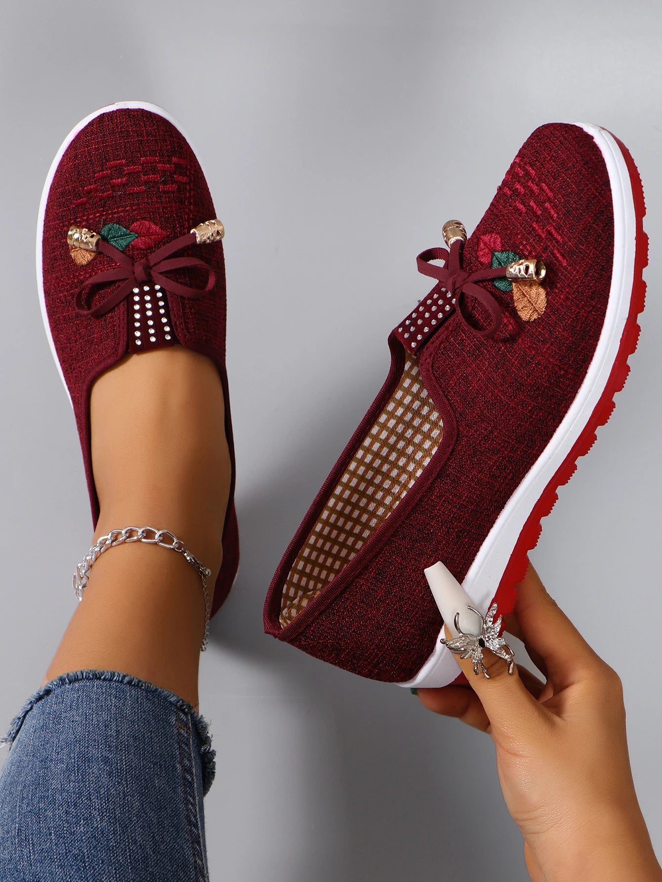 Casual Rubber Cotton Fabric Shallow Breathable Mesh Flat Shoes