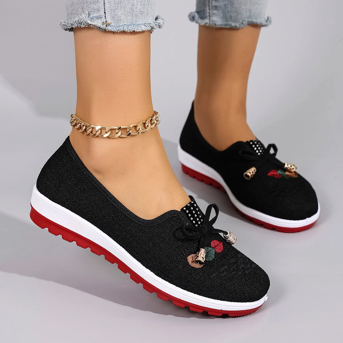 Casual Rubber Cotton Fabric Shallow Breathable Mesh Flat Shoes