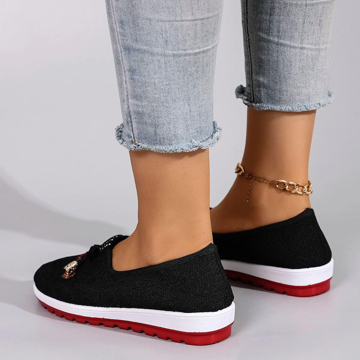Casual Rubber Cotton Fabric Shallow Breathable Mesh Flat Shoes