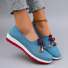 Casual Rubber Cotton Fabric Shallow Breathable Mesh Flat Shoes