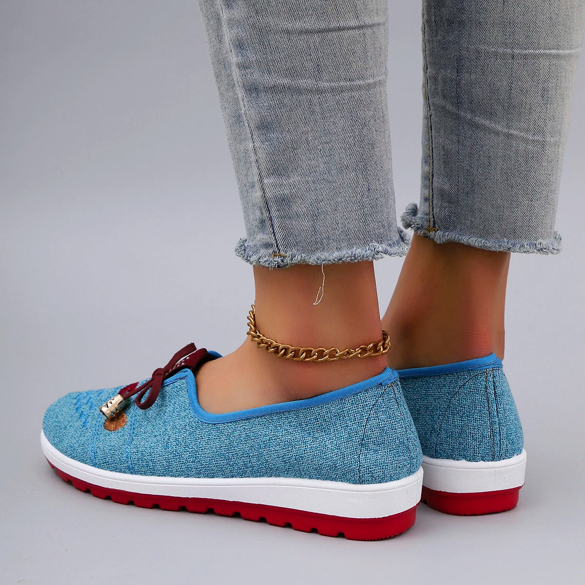 Casual Rubber Cotton Fabric Shallow Breathable Mesh Flat Shoes