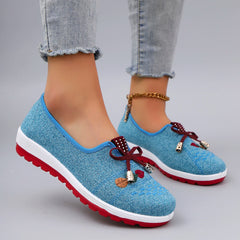 Casual Rubber Cotton Fabric Shallow Breathable Mesh Flat Shoes