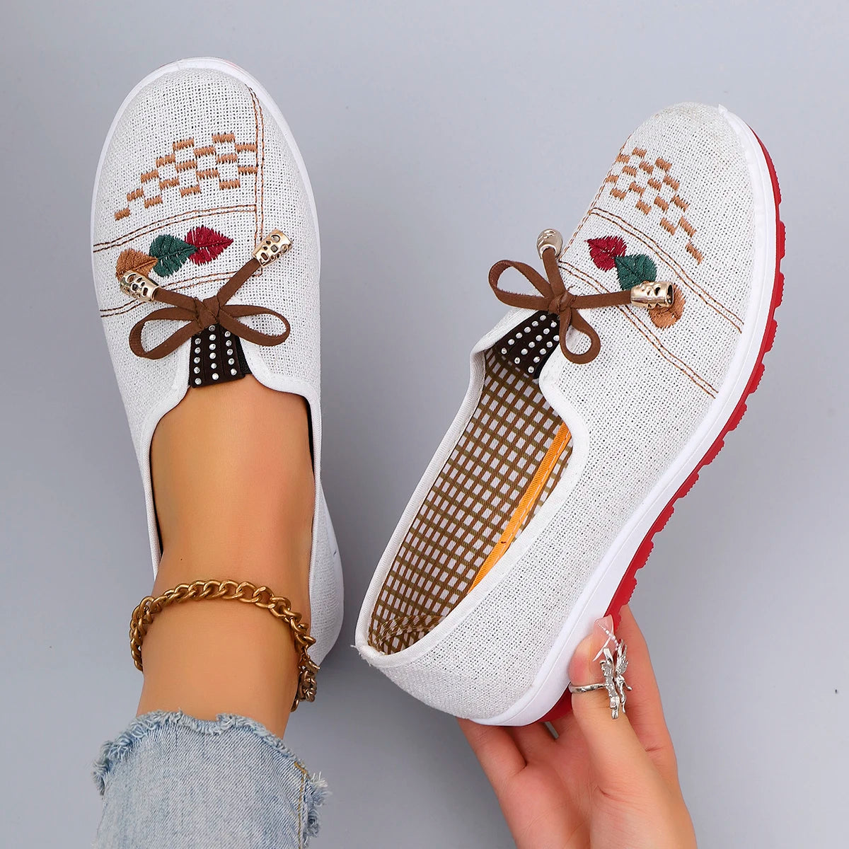 Casual Rubber Cotton Fabric Shallow Breathable Mesh Flat Shoes