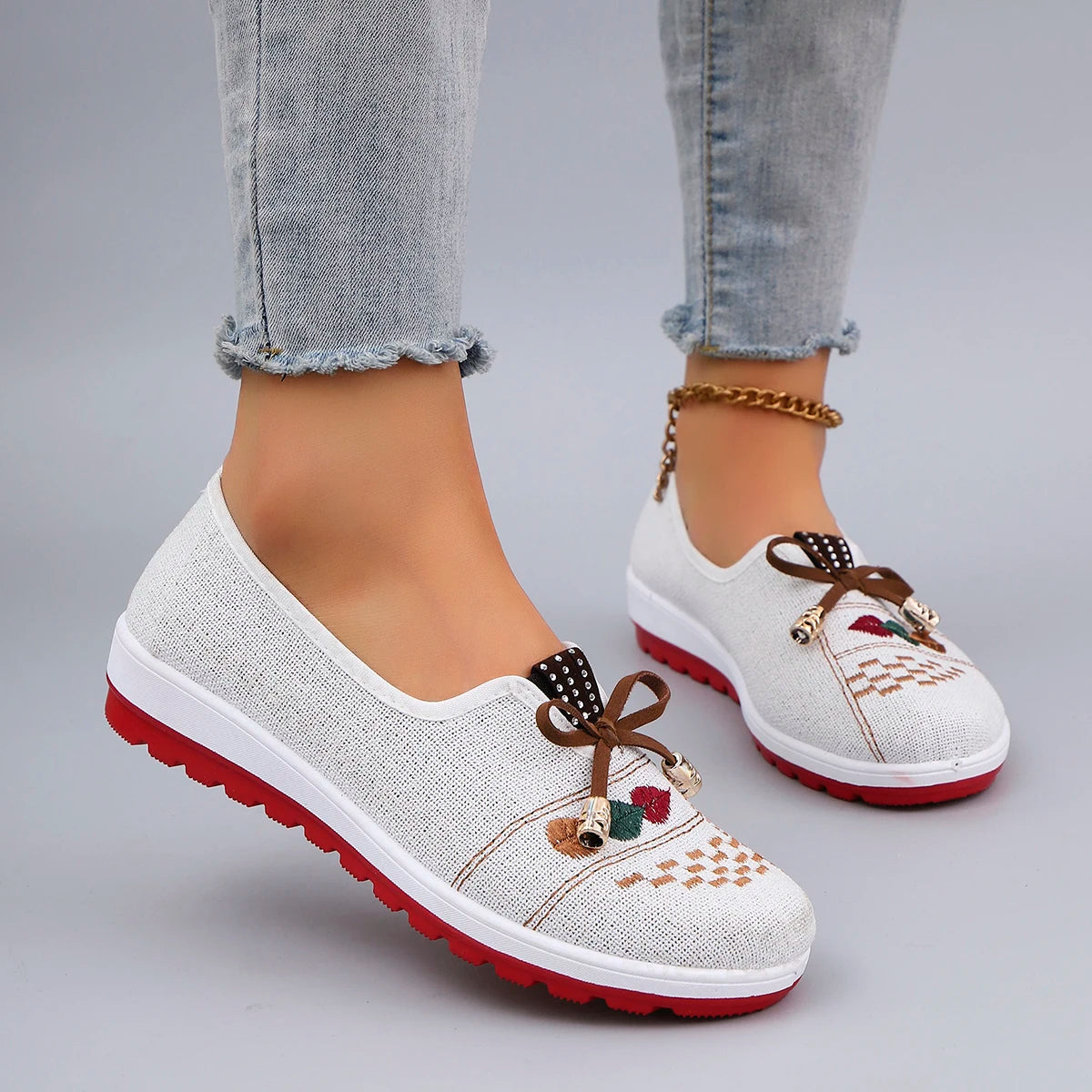 Casual Rubber Cotton Fabric Shallow Breathable Mesh Flat Shoes
