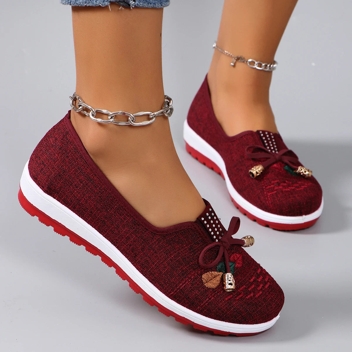 Casual Rubber Cotton Fabric Shallow Breathable Mesh Flat Shoes