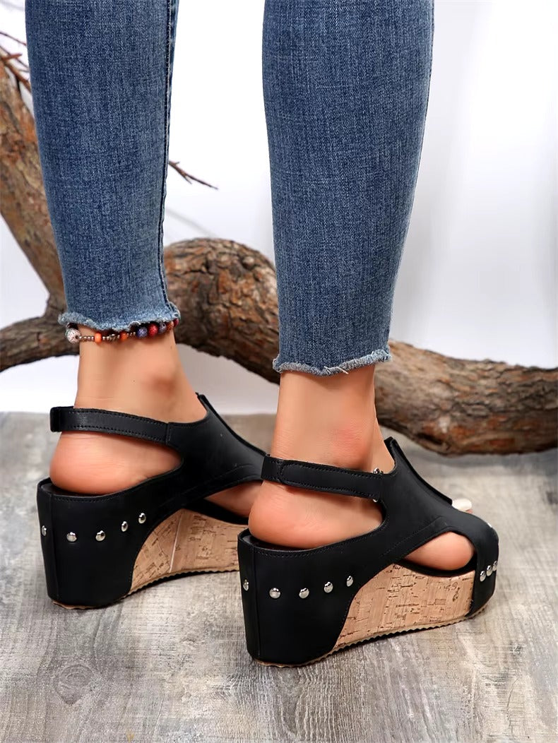 Casual Rubber Sole Buckle Platform Wedge Sandals