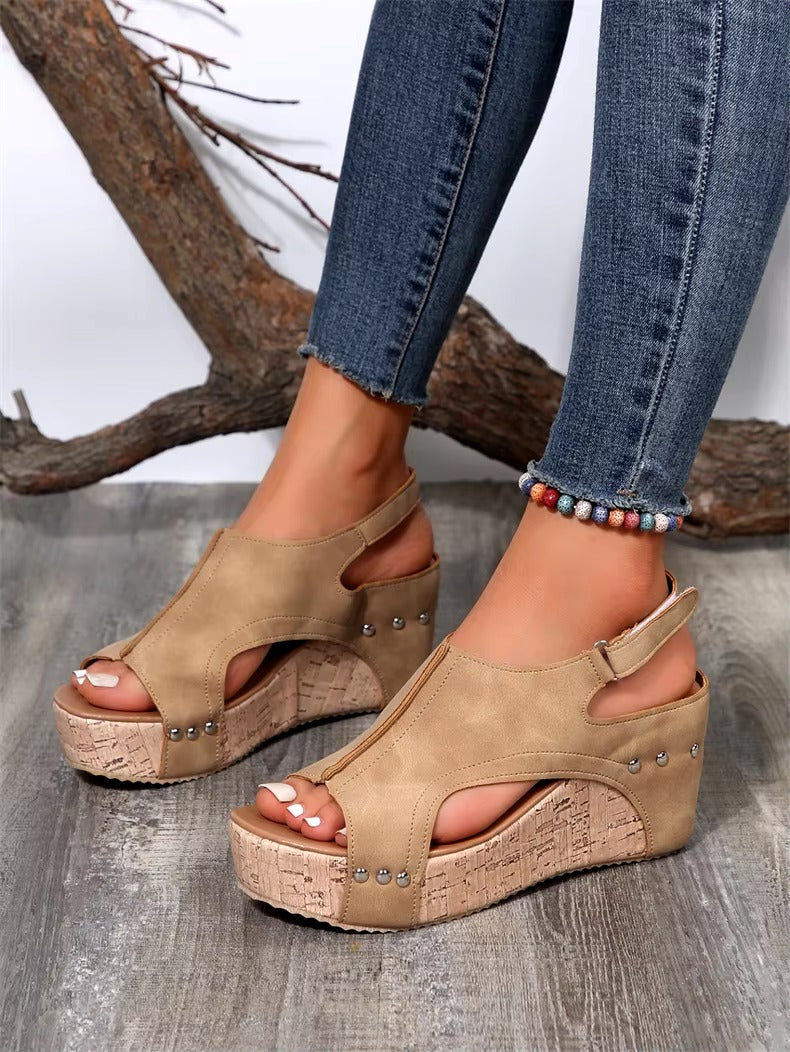 Casual Rubber Sole Buckle Platform Wedge Sandals