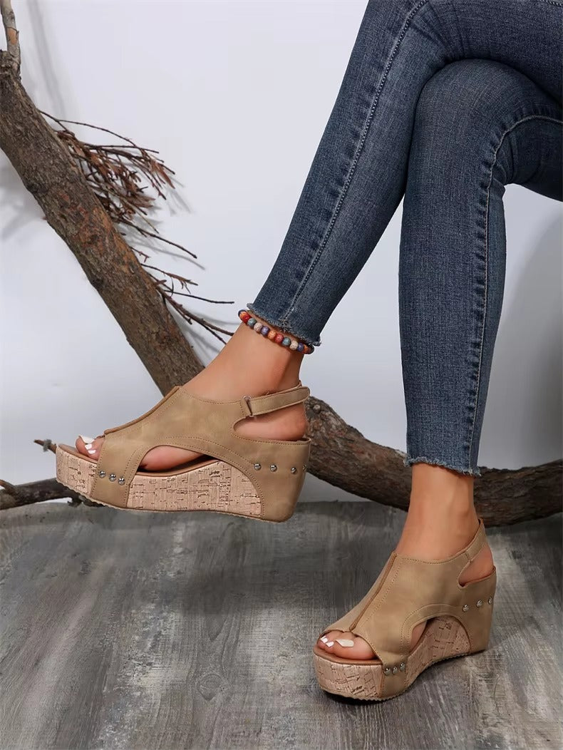 Casual Rubber Sole Buckle Platform Wedge Sandals