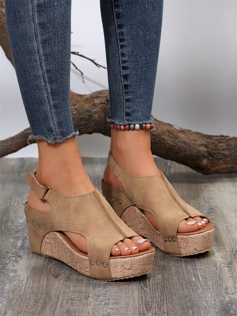 Casual Rubber Sole Buckle Platform Wedge Sandals