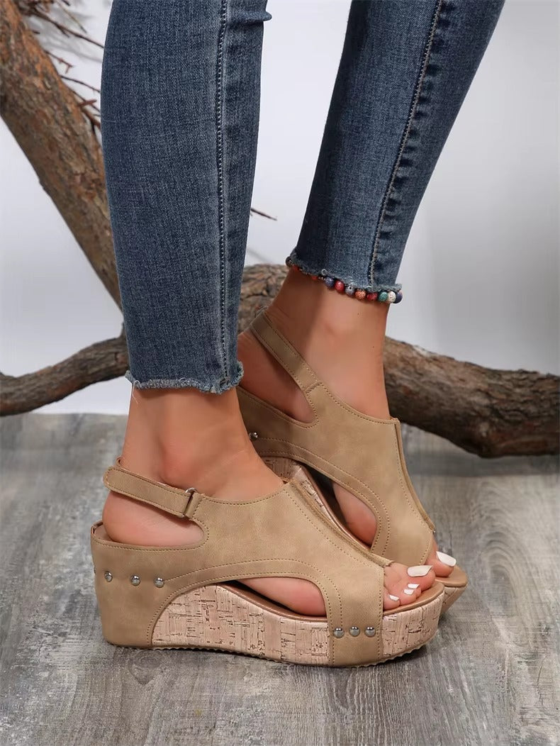 Casual Rubber Sole Buckle Platform Wedge Sandals