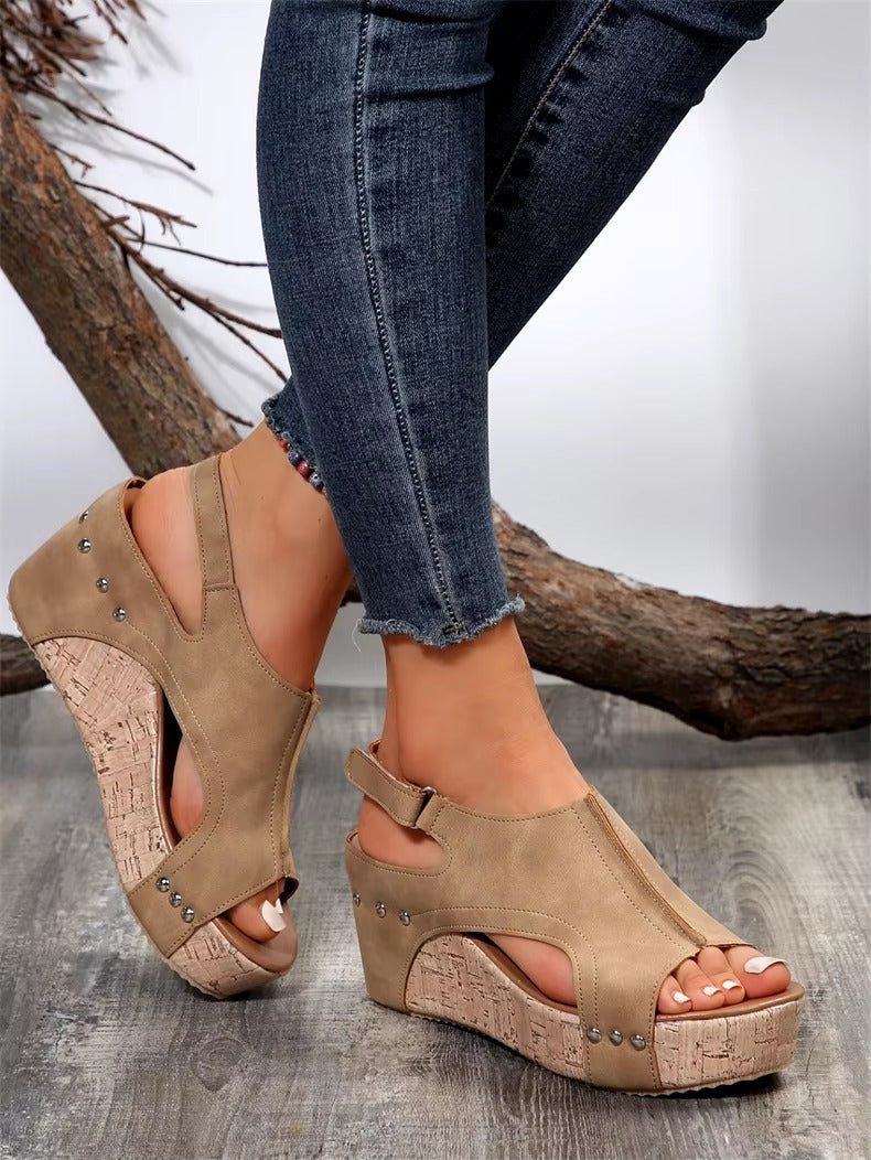 Casual Rubber Sole Buckle Platform Wedge Sandals