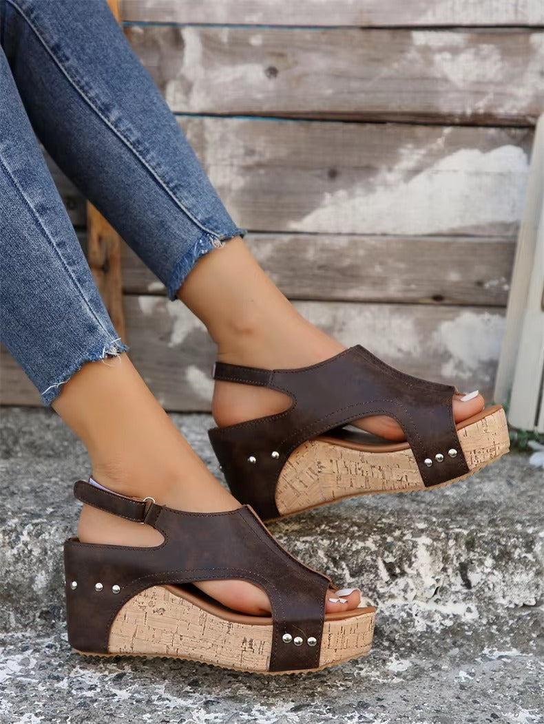 Casual Rubber Sole Buckle Platform Wedge Sandals