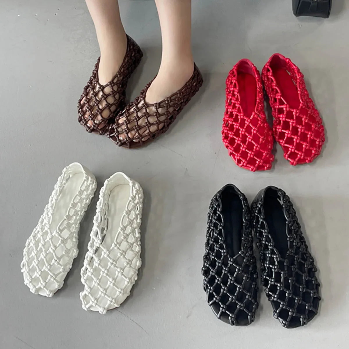 Casual Rubber Weave Comfortable Slip-On Hollow Out Flat