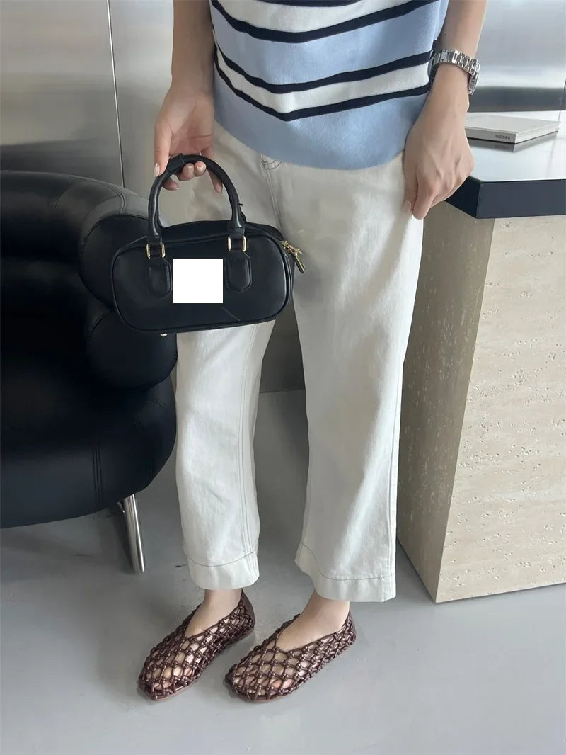Casual Rubber Weave Comfortable Slip-On Hollow Out Flat