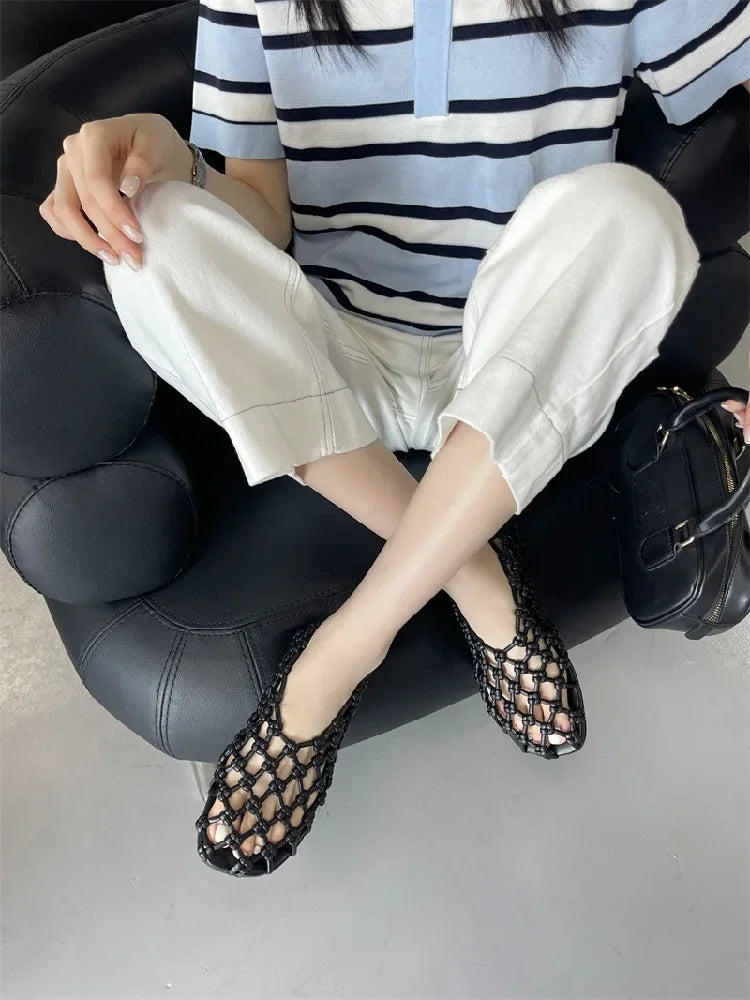 Casual Rubber Weave Comfortable Slip-On Hollow Out Flat