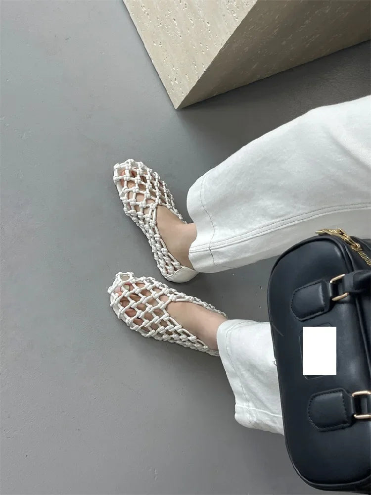Casual Rubber Weave Comfortable Slip-On Hollow Out Flat