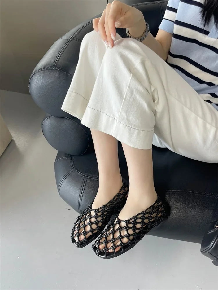 Casual Rubber Weave Comfortable Slip-On Hollow Out Flat