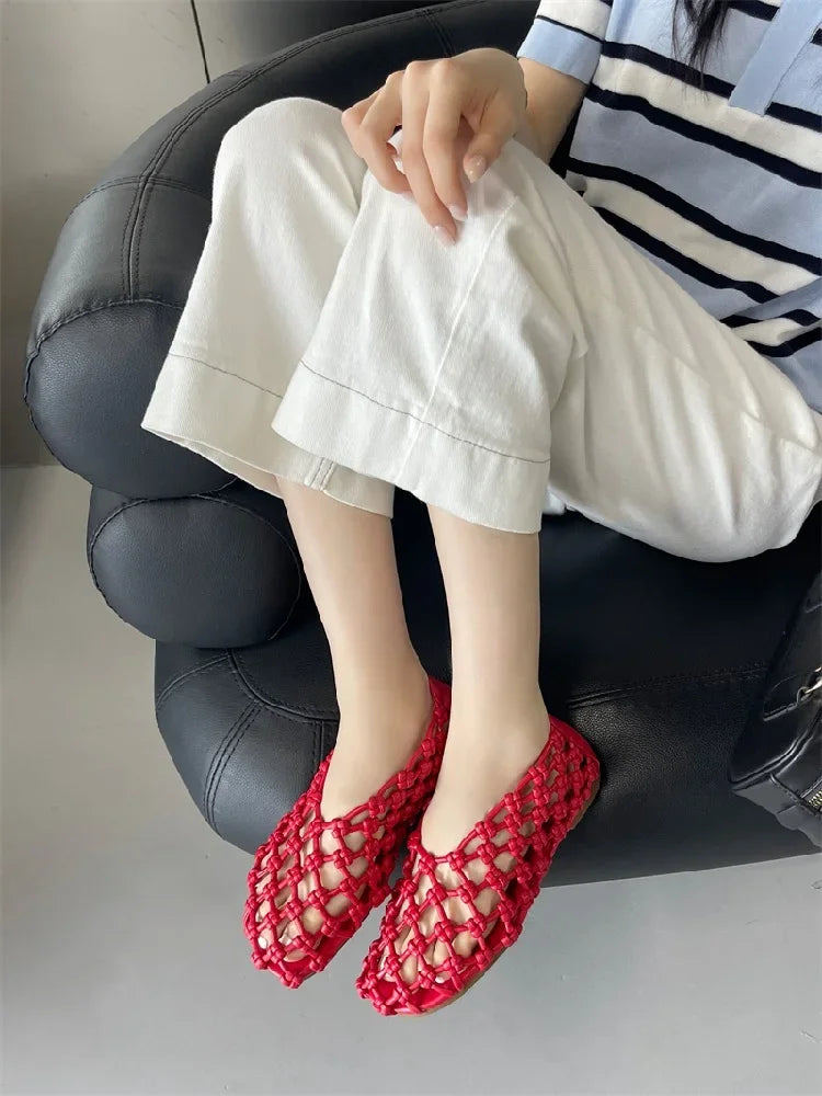 Casual Rubber Weave Comfortable Slip-On Hollow Out Flat