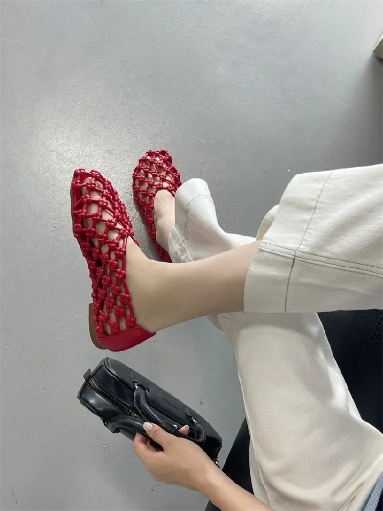 Casual Rubber Weave Comfortable Slip-On Hollow Out Flat
