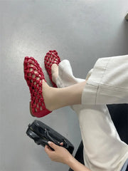 Casual Rubber Weave Comfortable Slip-On Hollow Out Flat