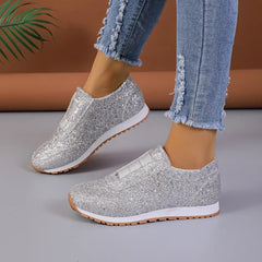 Casual Sequin Canvas Sneakers Shallow SLIP-ON Platform Shoes