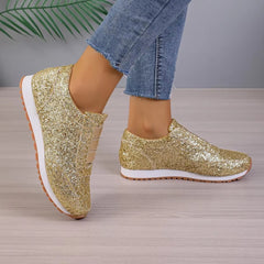 Casual Sequin Canvas Sneakers Shallow SLIP-ON Platform Shoes