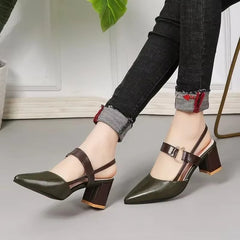 Casual Shallow Ankle Strap Pointy Chunky Sandals