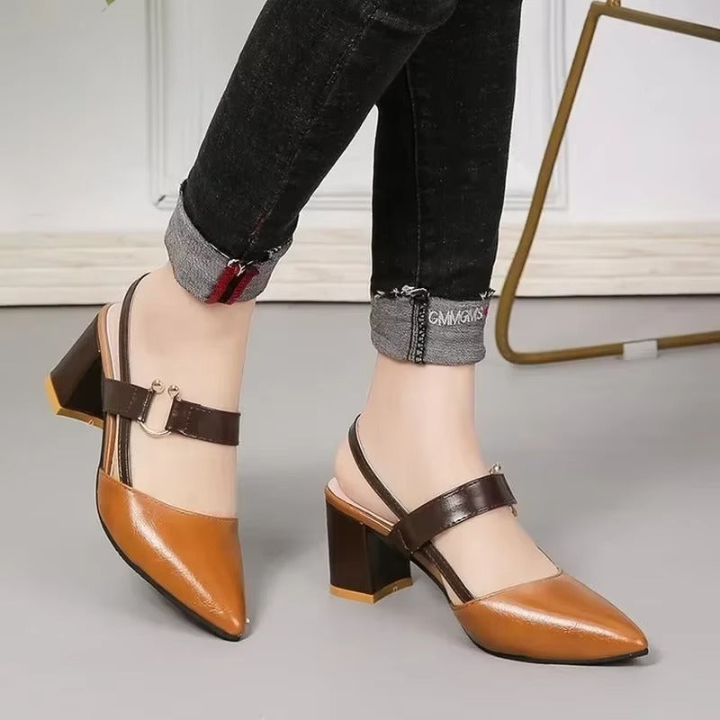 Casual Shallow Ankle Strap Pointy Chunky Sandals