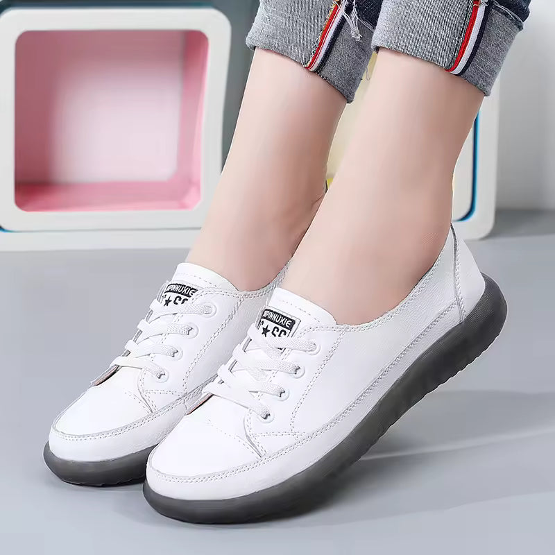 Casual Shallow Flat Shoes Soft Soles Comfortable Lace-Up Leather Single Shoes