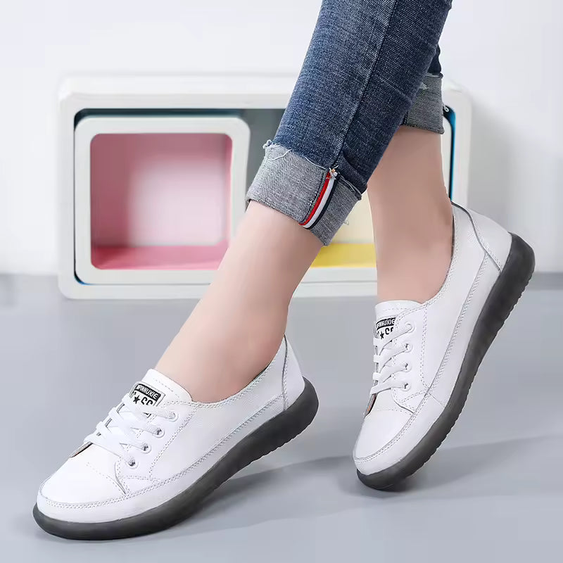 Casual Shallow Flat Shoes Soft Soles Comfortable Lace-Up Leather Single Shoes