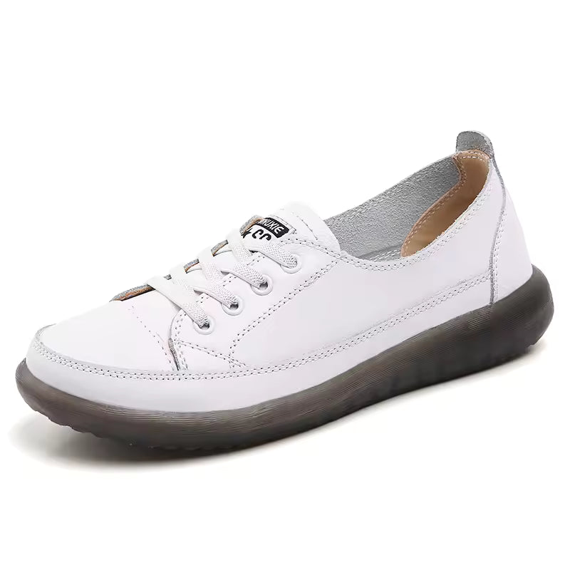 Casual Shallow Flat Shoes Soft Soles Comfortable Lace-Up Leather Single Shoes