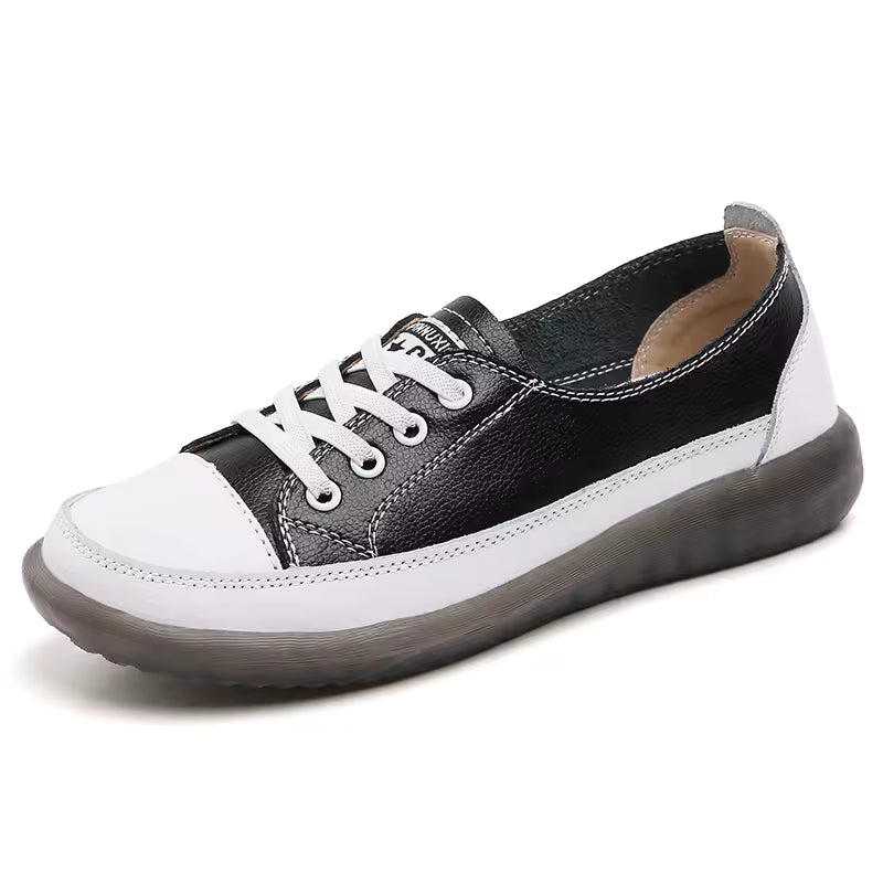 Casual Shallow Flat Shoes Soft Soles Comfortable Lace-Up Leather Single Shoes