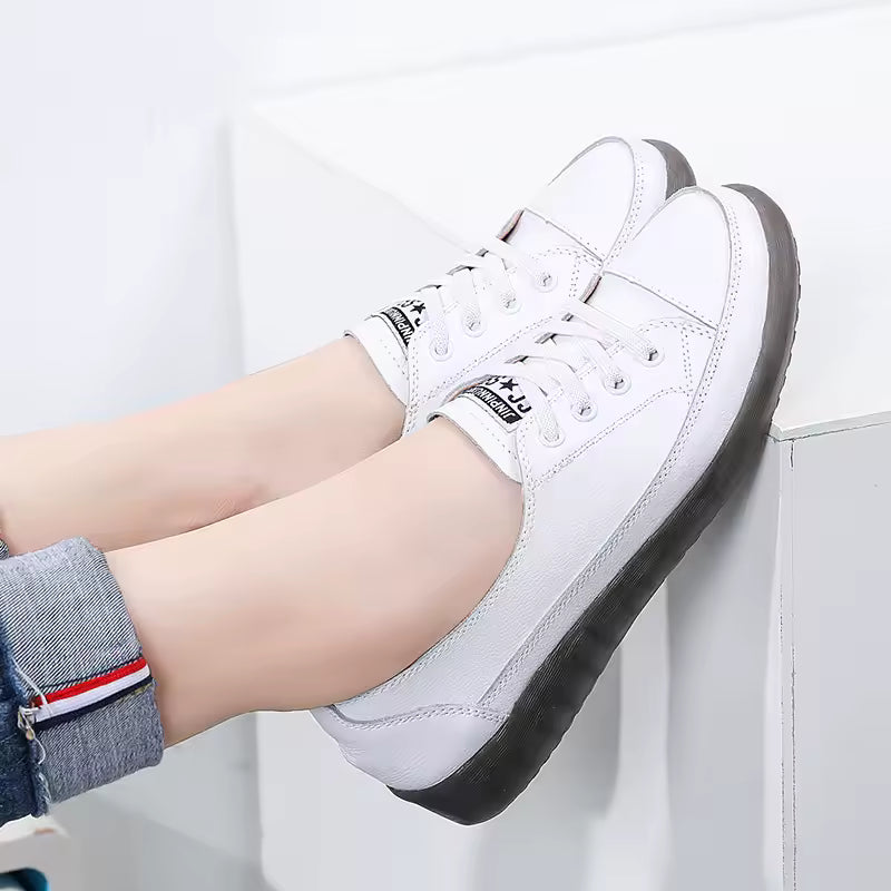 Casual Shallow Flat Shoes Soft Soles Comfortable Lace-Up Leather Single Shoes