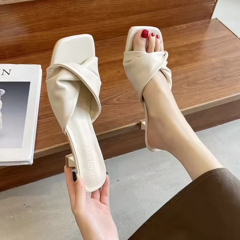 Casual Shallow Square Open Toe High Heels Outdoor Sandals
