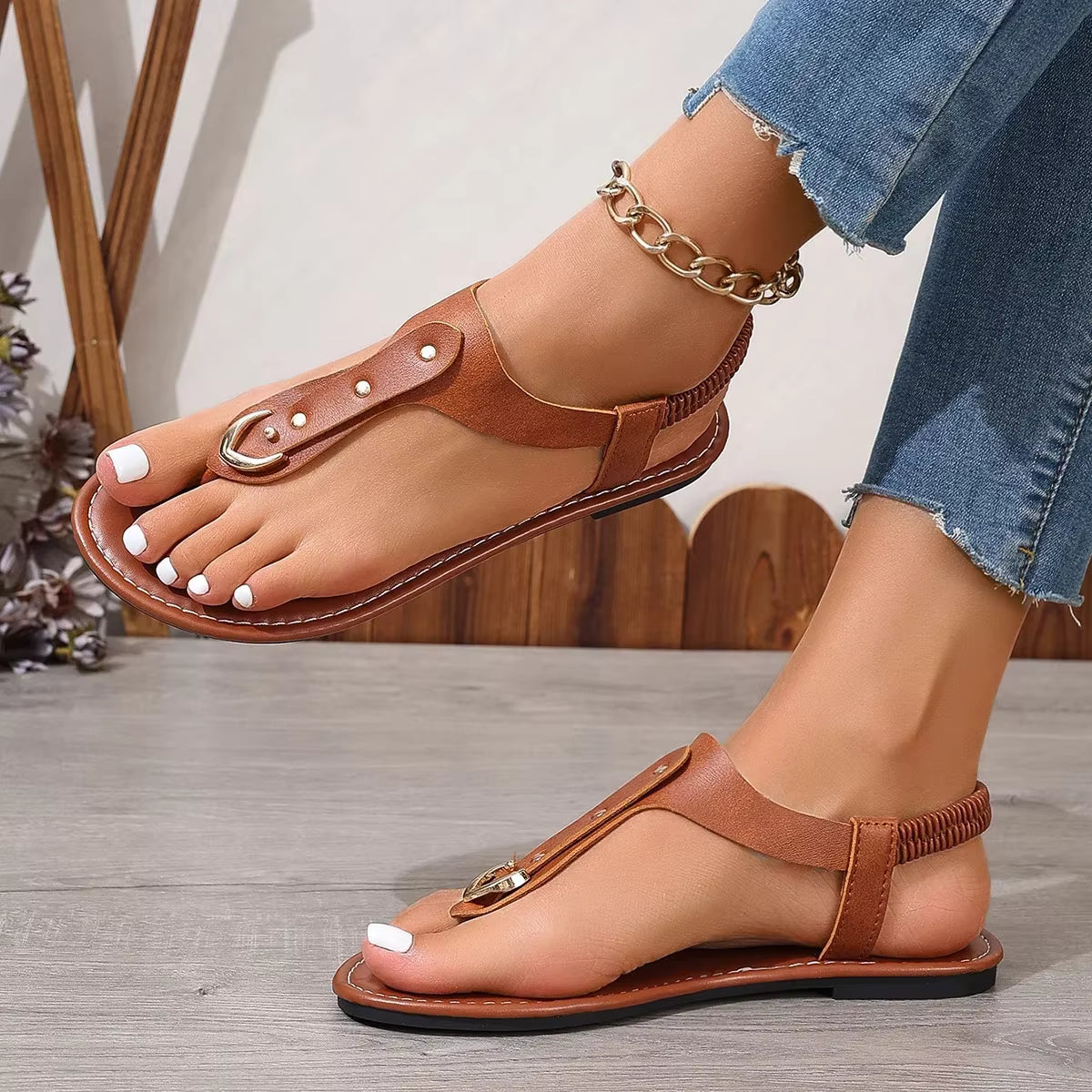 Casual Simple Fashionable Elastic Band Back Strap Flats Outdoor Sandals