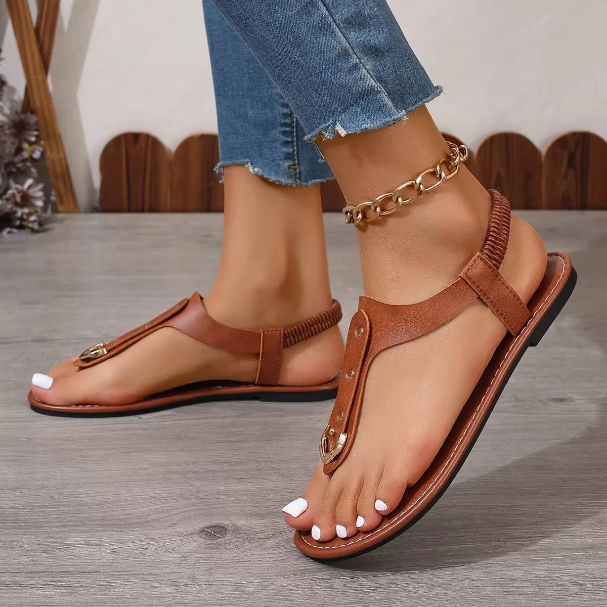 Casual Simple Fashionable Elastic Band Back Strap Flats Outdoor Sandals