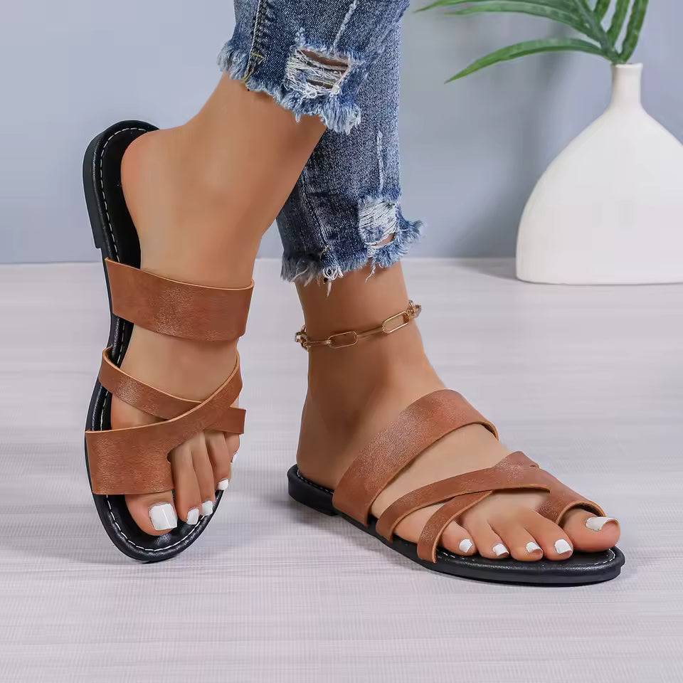 Casual Simple Flip-flops Square Head Cross Flat Wear Slippers