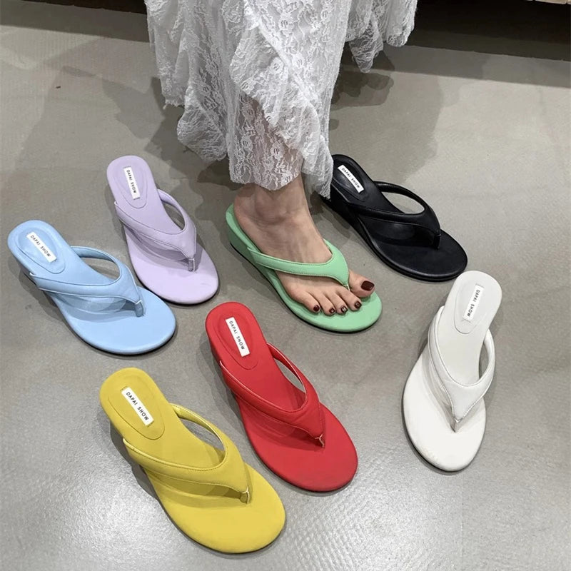 Casual Slides Narrow Band Outdoor Wedge Heel Flip Flops Slipper