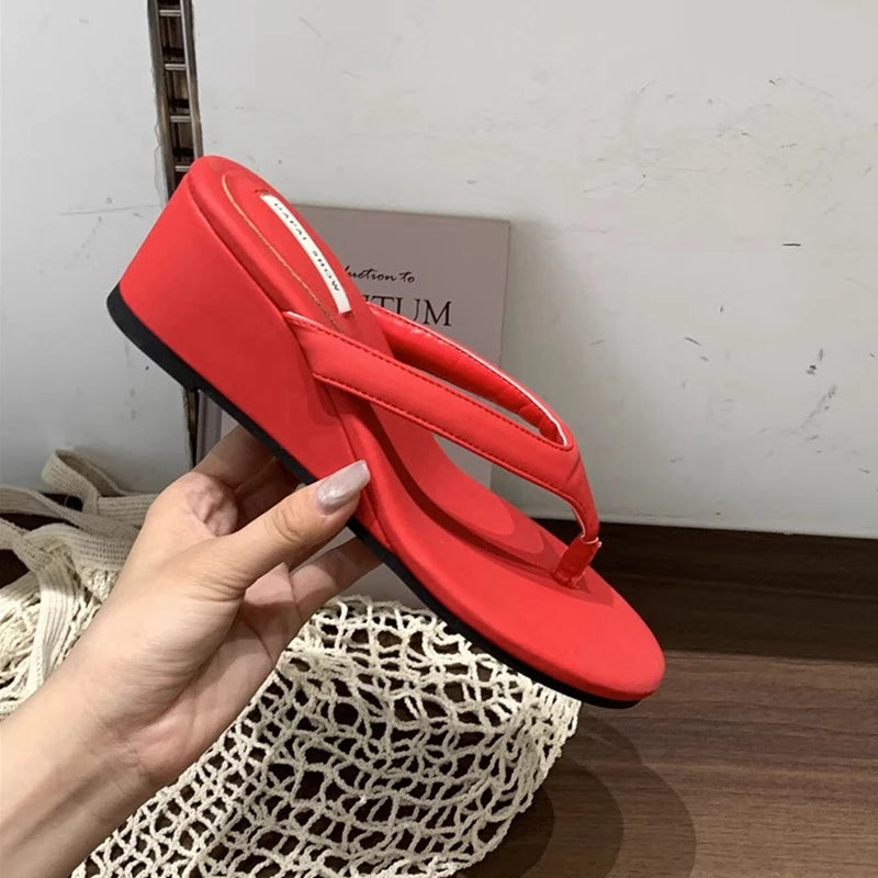 Casual Slides Narrow Band Outdoor Wedge Heel Flip Flops Slipper