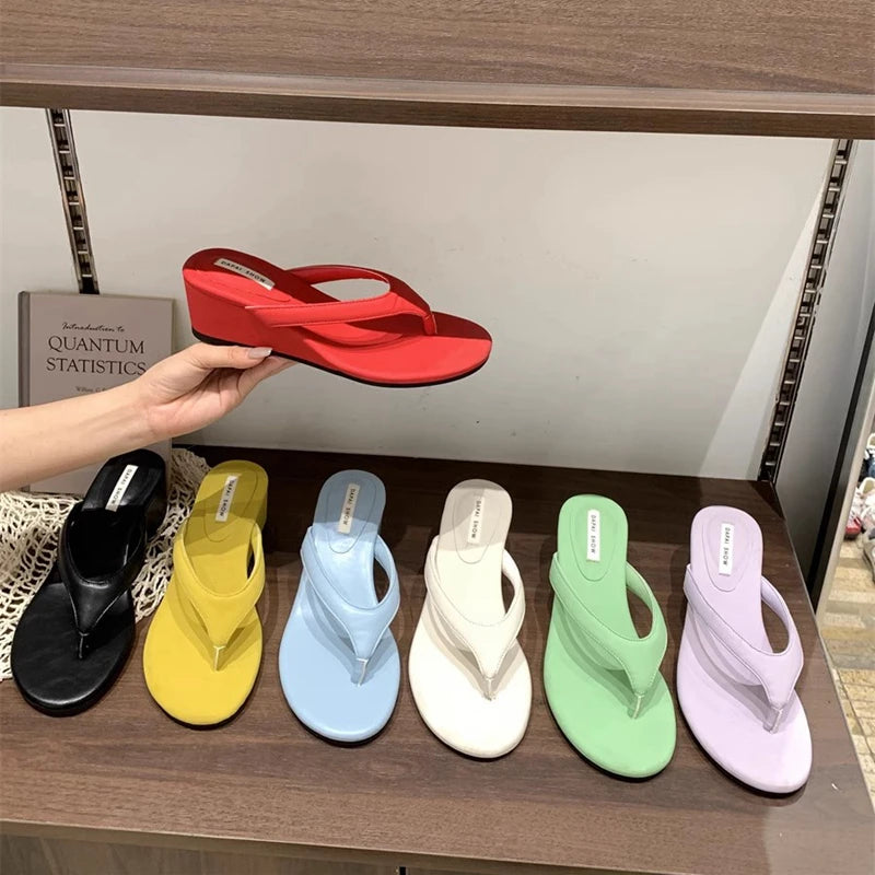Casual Slides Narrow Band Outdoor Wedge Heel Flip Flops Slipper