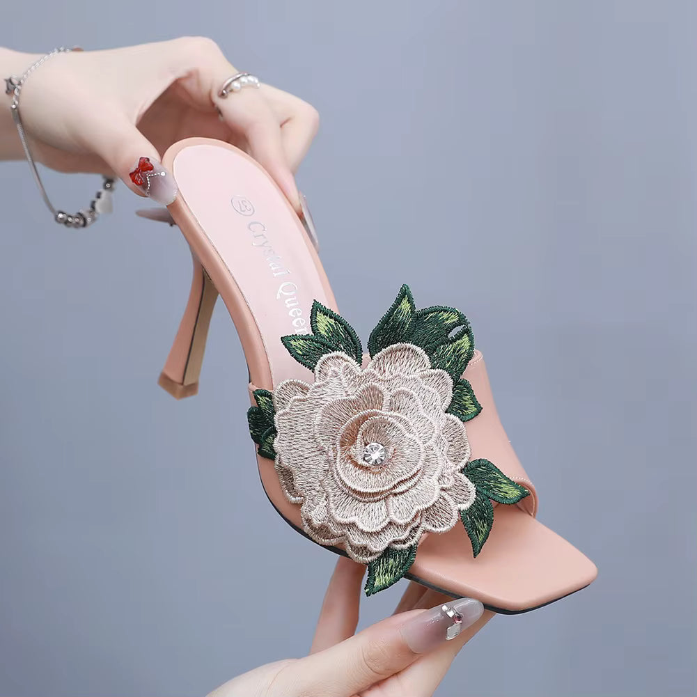 Casual Slip on Embroidery Super High Heel Party Sandals