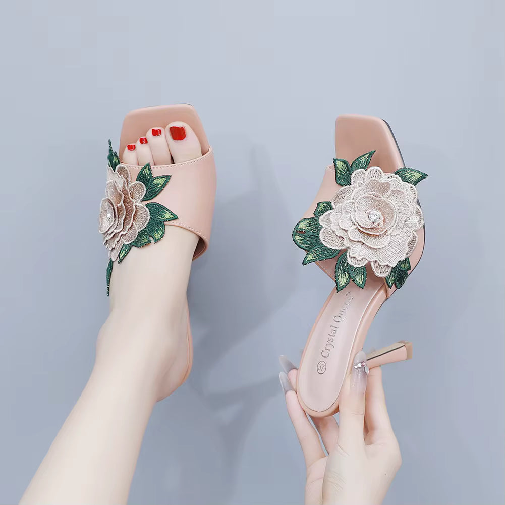 Casual Slip on Embroidery Super High Heel Party Sandals