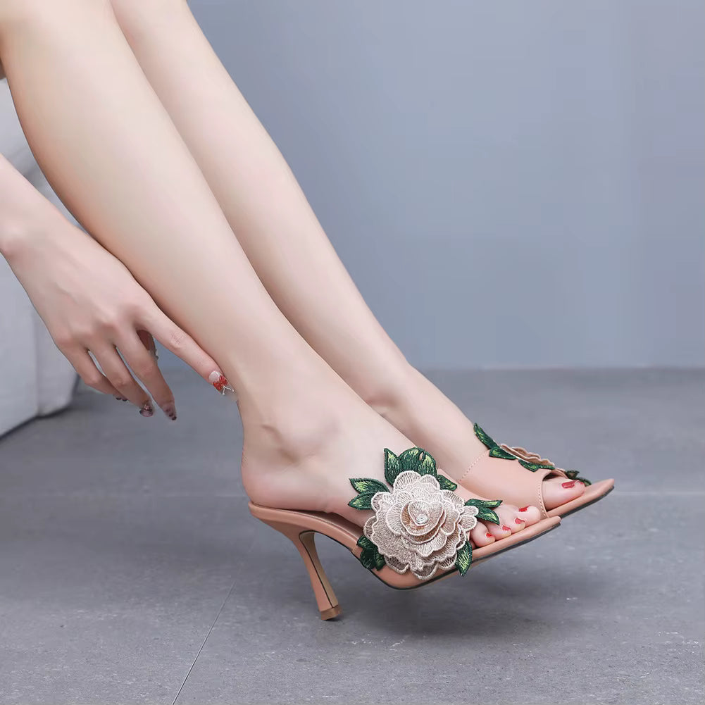 Casual Slip on Embroidery Super High Heel Party Sandals