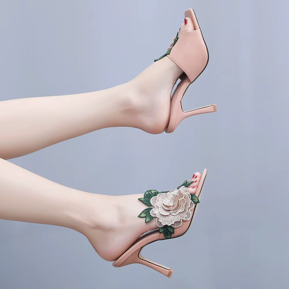Casual Slip on Embroidery Super High Heel Party Sandals