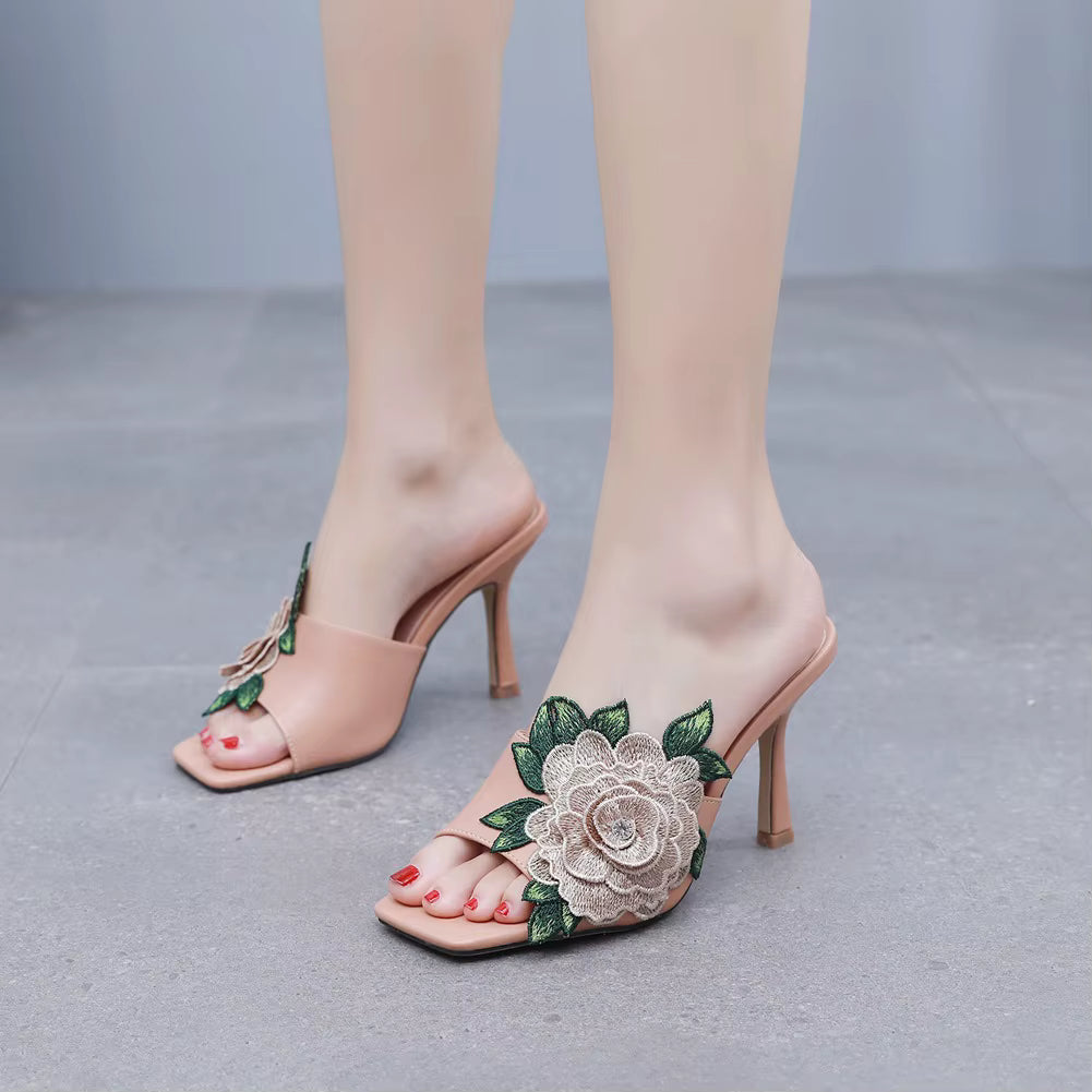 Casual Slip on Embroidery Super High Heel Party Sandals