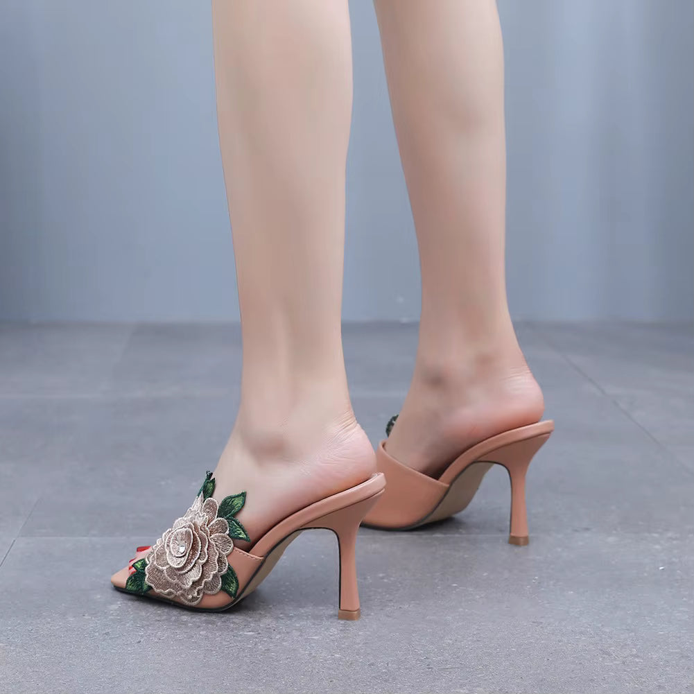 Casual Slip on Embroidery Super High Heel Party Sandals