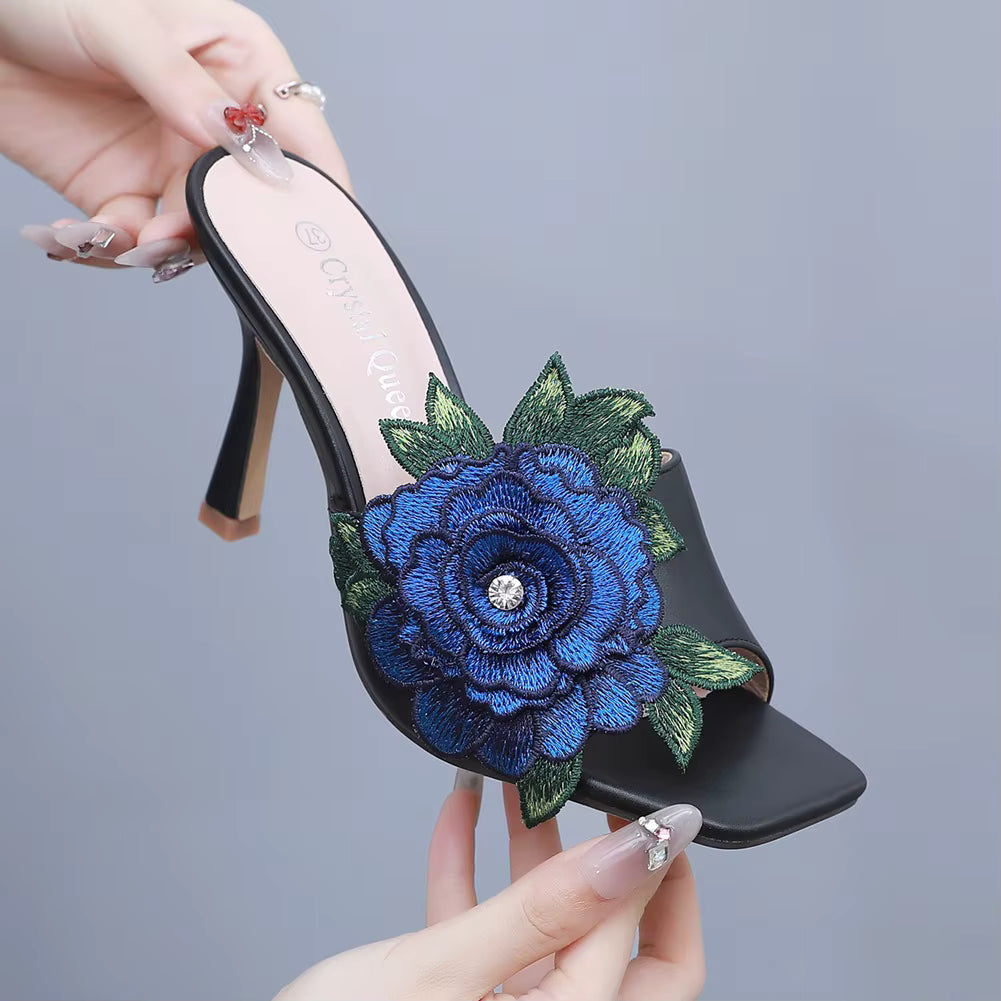 Casual Slip on Embroidery Super High Heel Party Sandals