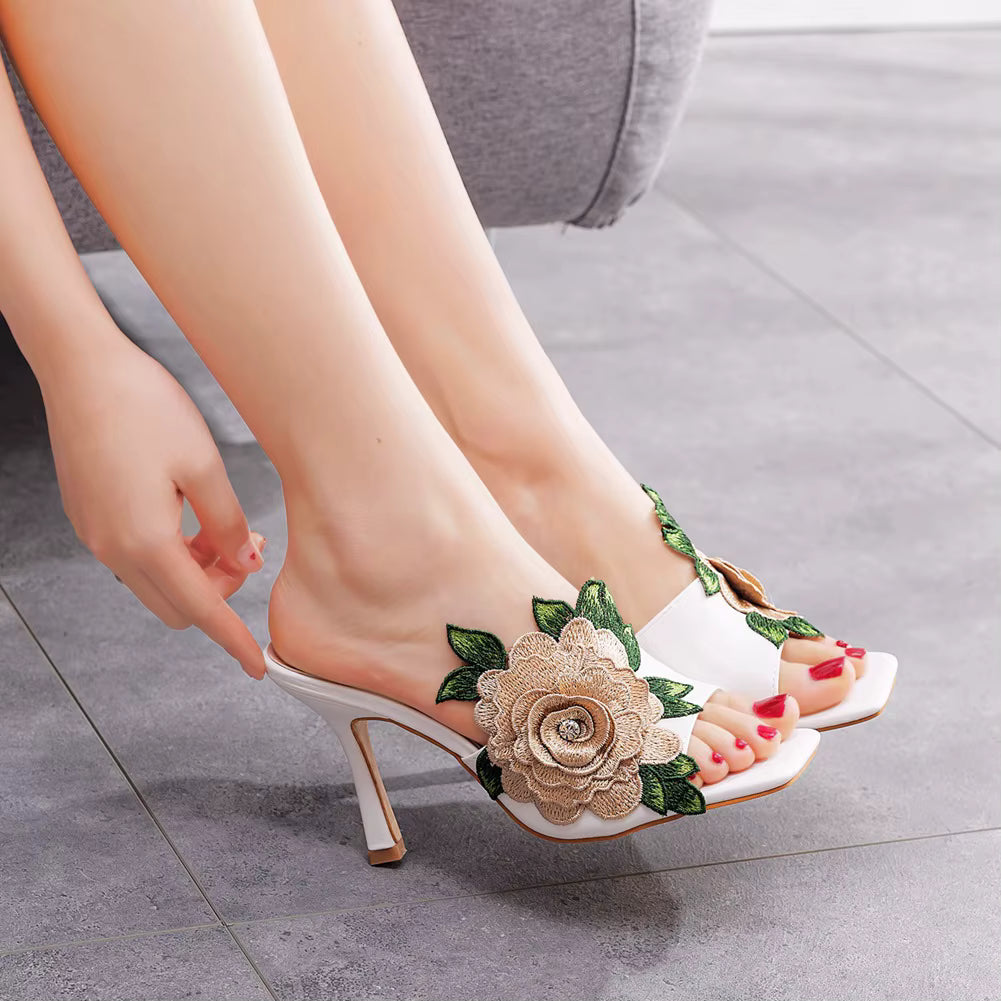 Casual Slip on Embroidery Super High Heel Party Sandals