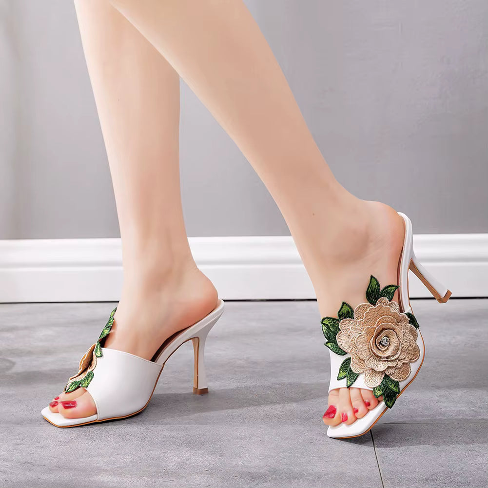 Casual Slip on Embroidery Super High Heel Party Sandals