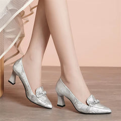 Casual Slip on Leather Outdoor Office Block Small Heels Shoes